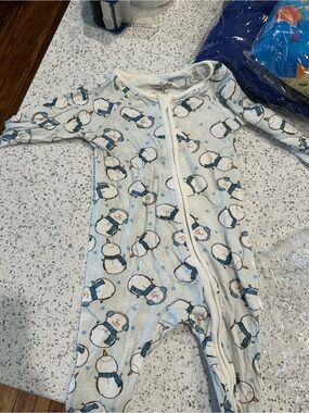 Caden Lane White One-Piece with Blue Snowman Print